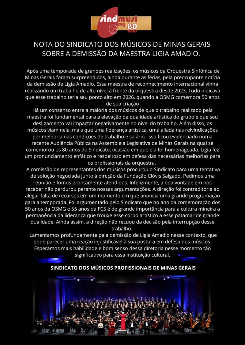 NOTA DO SINDMÚSICOS SOBRE A DEMISSÃO DA MAESTRA...
